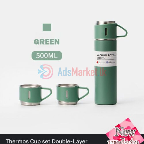 Green Color 500ml Thermos Double-Layer Stainless Steel Vacuum Flask Cup Set