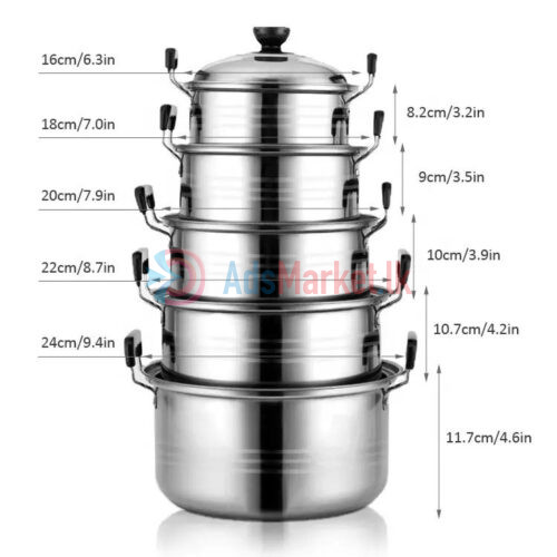 5-Piece Stainless Steel Cookware Set (16/18/20/22/24 cm)