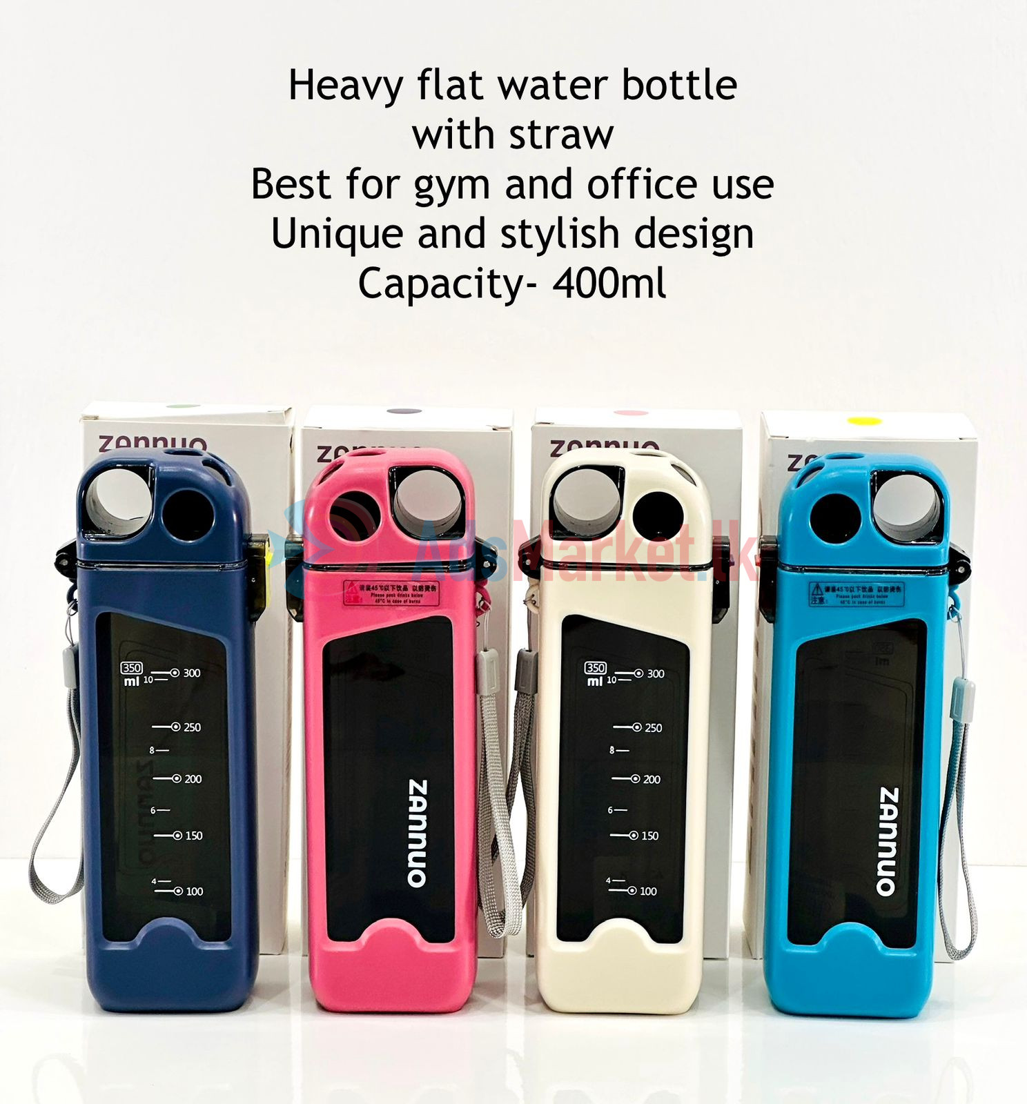 Heavy Duty 400ml Flat Water Bottle with Straw – Leak-Proof & Portable