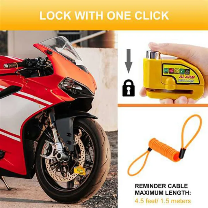 Motorcycle Disc Brake Lock Motorcycle Bike Scooter Security Lock Waterproof Alarm Sound with Reminder Cable Accessories