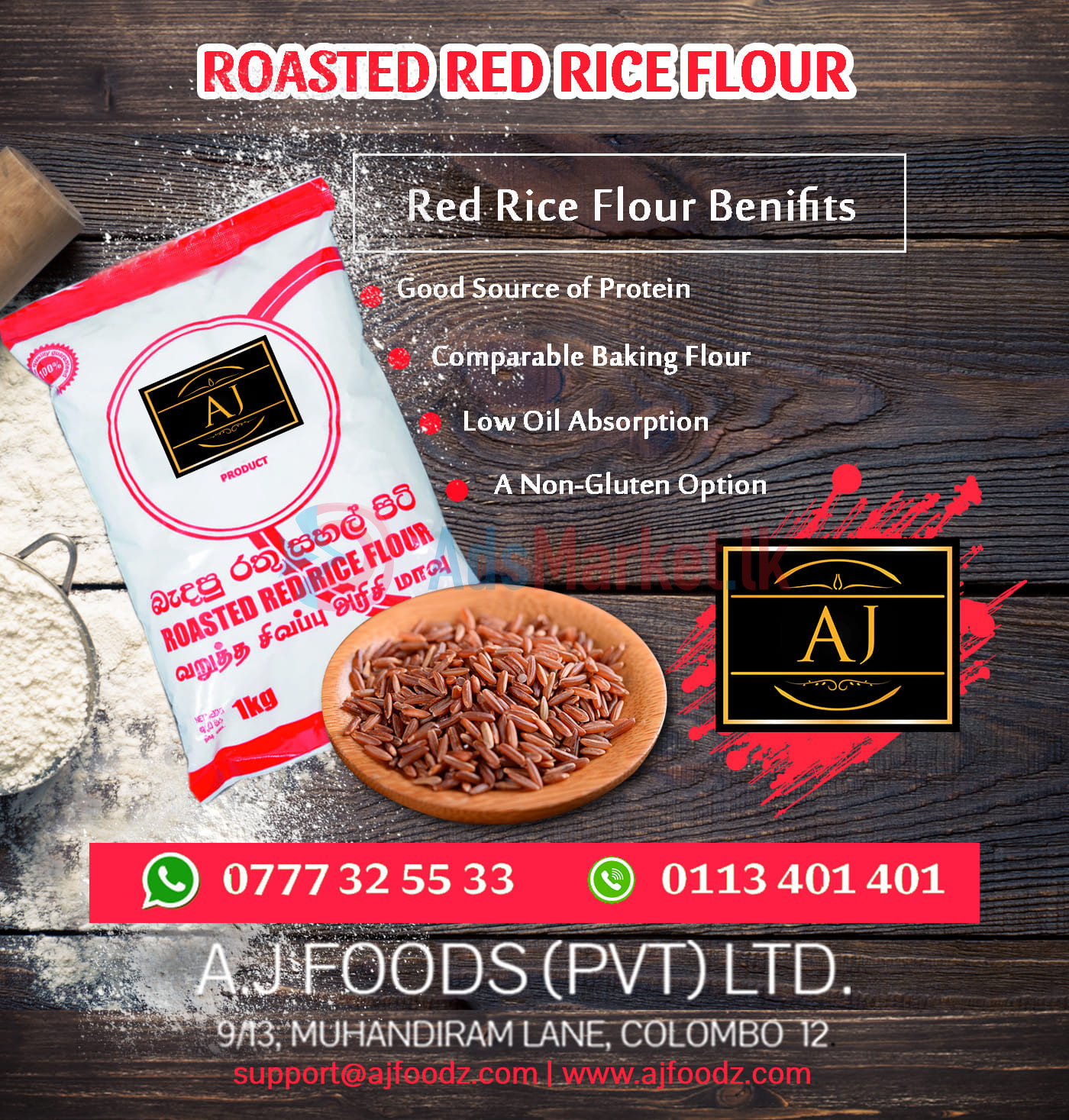 Red Rice Flour – Nutrient-Rich, Premium Quality & GMP Certified by A.J FOODS (PVT) LTD