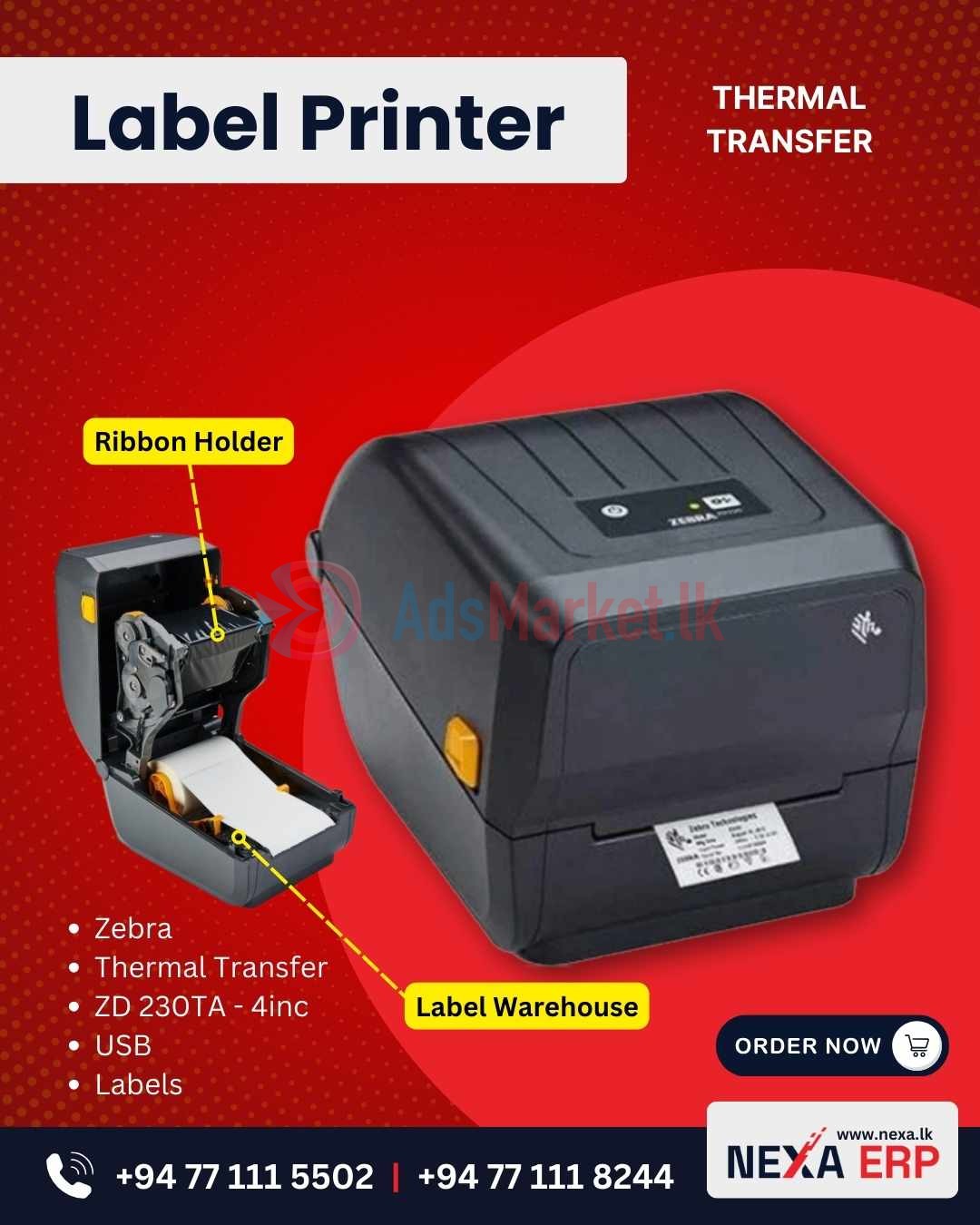 Zebra Label Printer ZD230TA – 4 Inch Thermal Transfer, USB