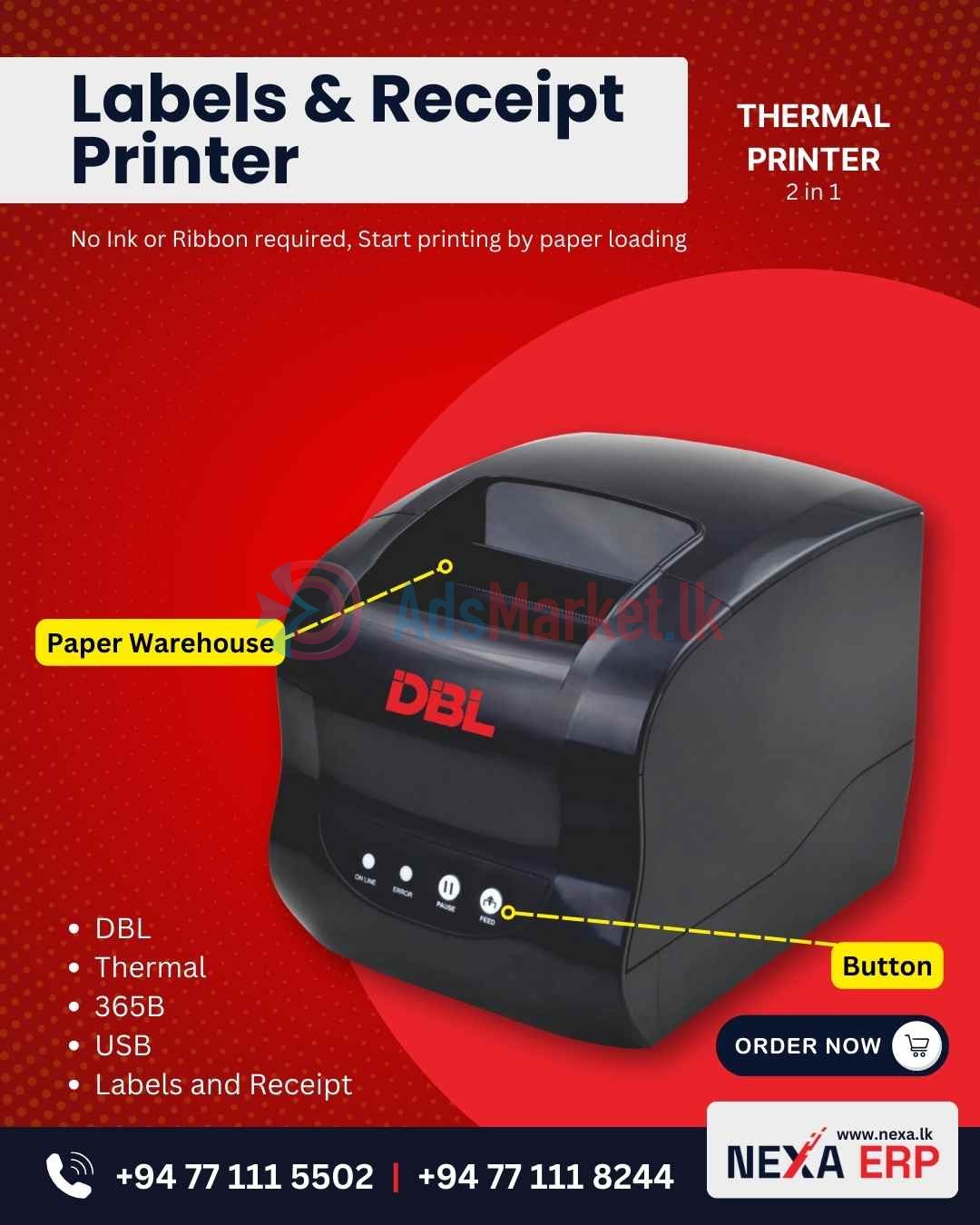 Thermal Printer 365B – Labels & Receipt Printer, USB, 2-in-1