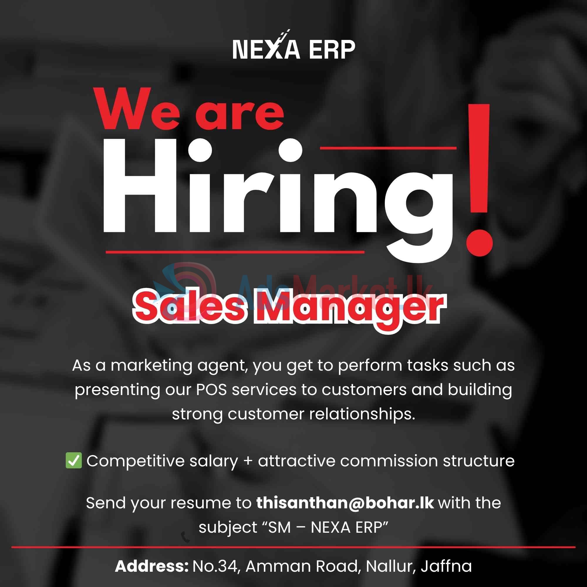 We are hiring Sales Manager