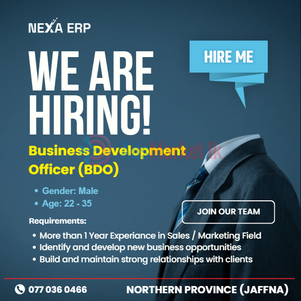 Business Development Officer Jobs in Jaffna | Sales & Marketing | Apply Now