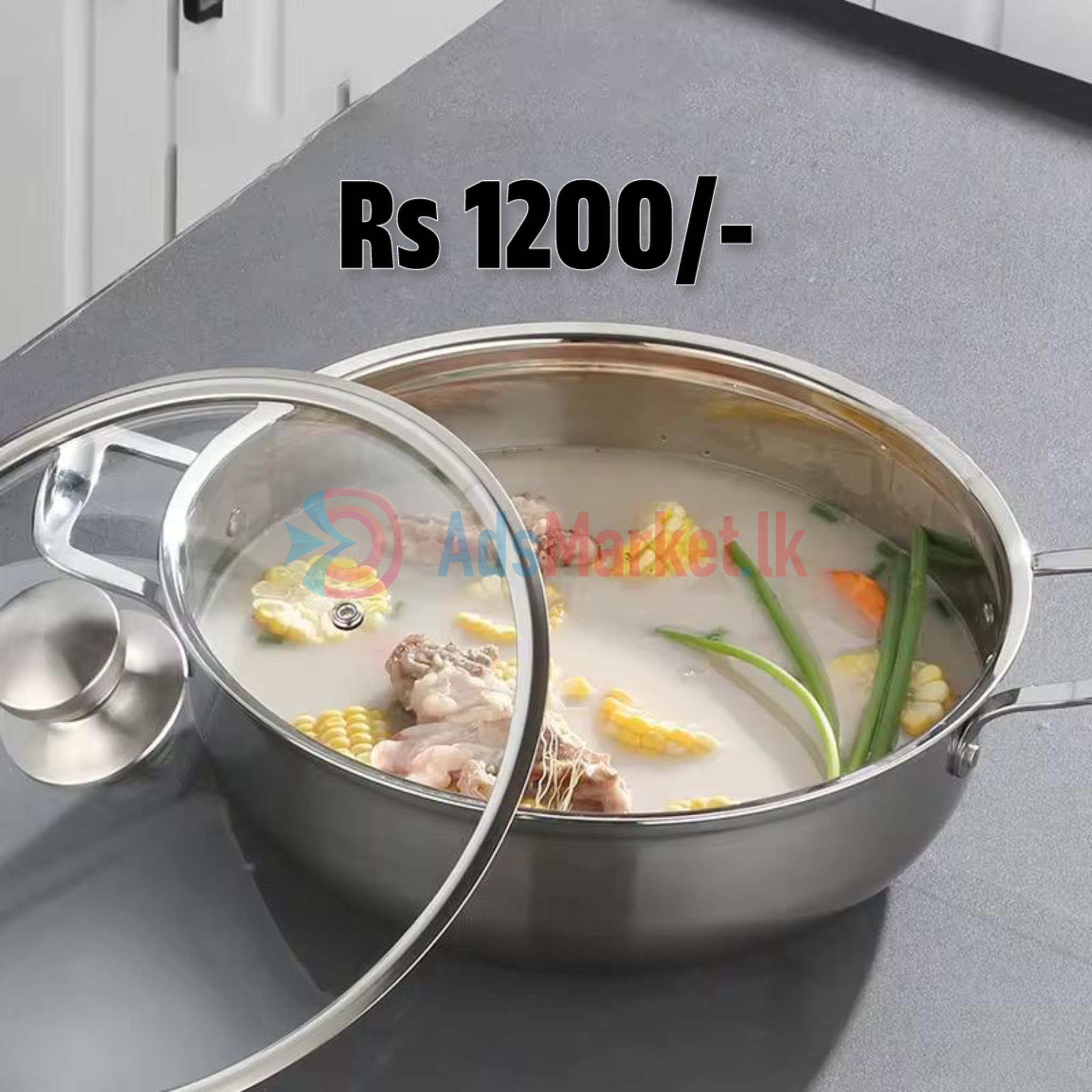 STAINLESS STEEL HEAVY SILVER KADAI WITH GLASS LID SIZE 9 INCHES
