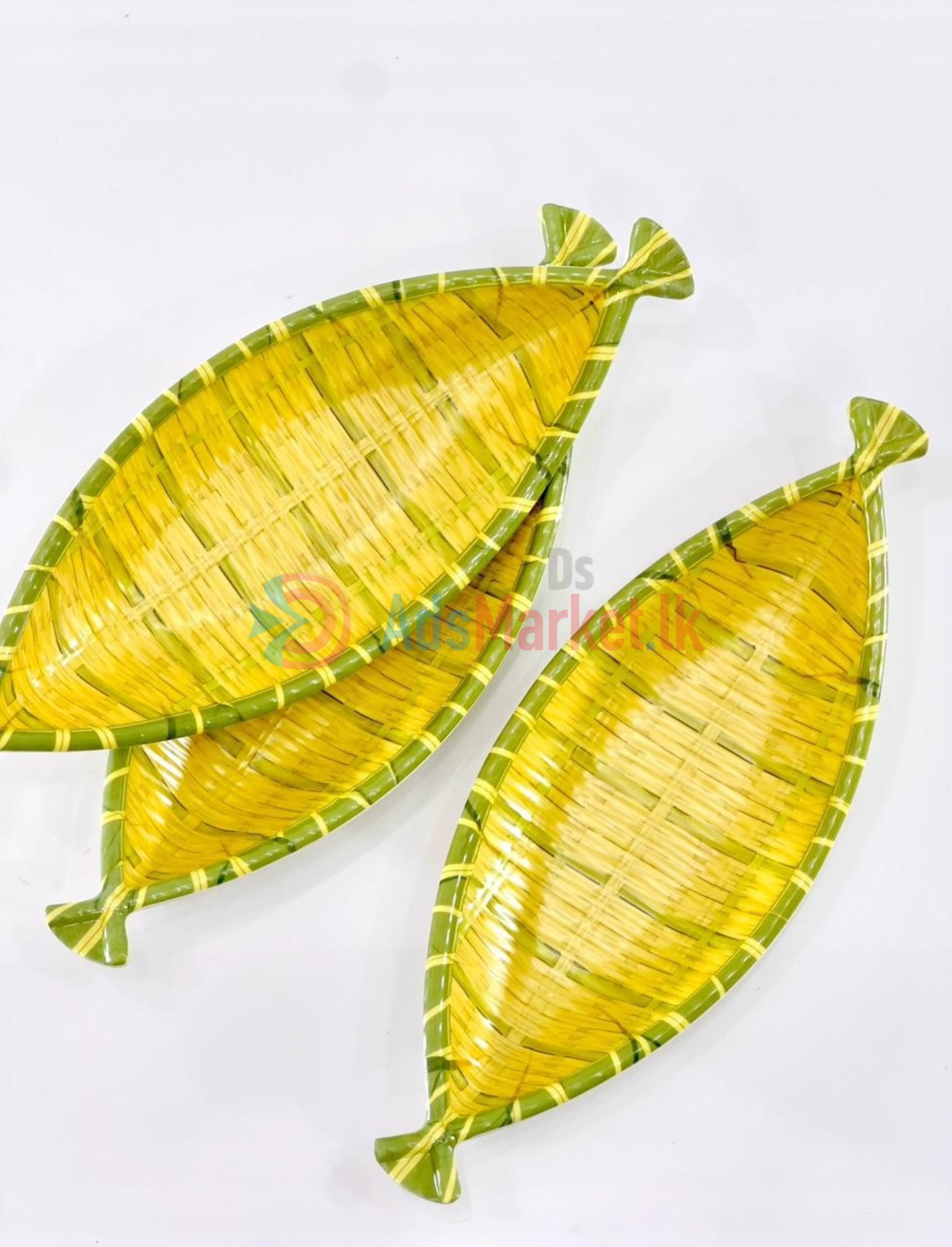 3pcs Dessert Plates Imitation Bamboo Weaving Hot Pot Vegetable Plate Melamine Green Barbecue Plate Multiple Styles Vegetable Fruit Tray Home